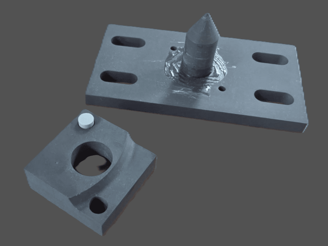 3D-printed conveyor system components including a locating pin plate and alignment block for industrial assembly